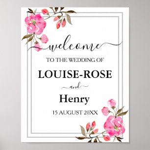 Wedding Welcome Sign - Pink Rose Gray Boarder