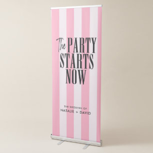 Wedding Welcome Sign, Pink Stripes Retractable Banner