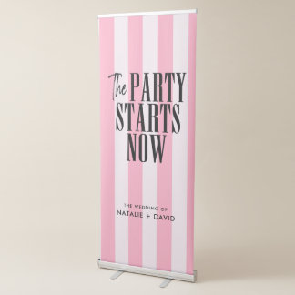 Wedding Welcome Sign, Pink Stripes Retractable Banner