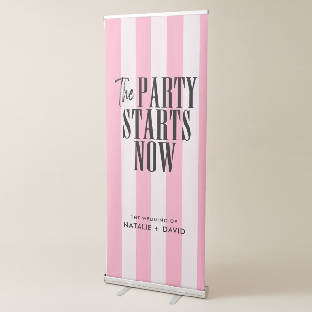 Wedding Welcome Sign, Pink Stripes Retractable Banner (3/4)
