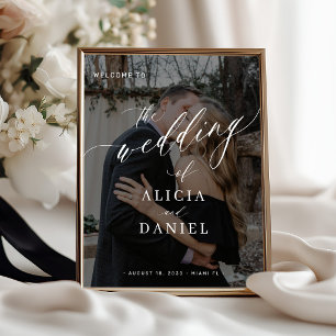 Wedding welcome sign poster script with photo