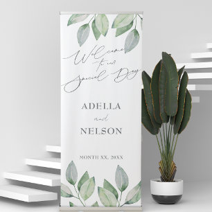 Wedding Welcome Sign Soft Green Leaves Banner