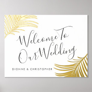 Wedding Welcome Sign Tropical Palm Gold