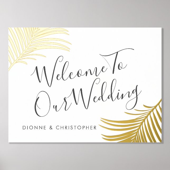 Wedding Welcome Sign Tropical Palm Gold (Front)