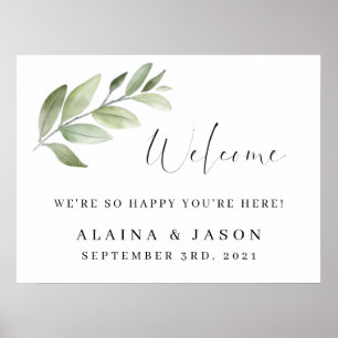 Wedding Welcome Sign Watercolor Greenery