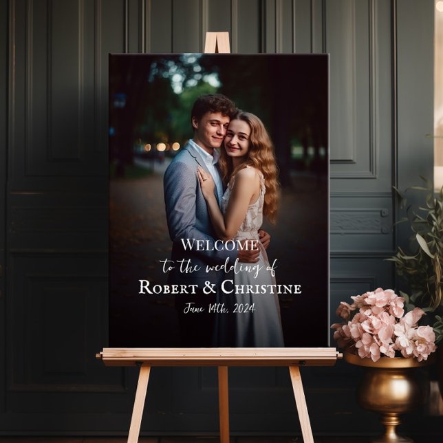 Wedding welcome sign with photo elegant script (Creator Uploaded)