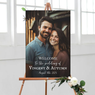 Wedding welcome sign with photo on canvas