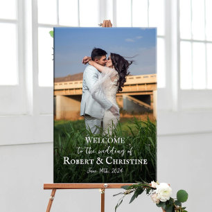 Wedding welcome sign with photo on canvas