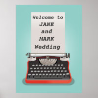 Wedding welcome sign with typewriter