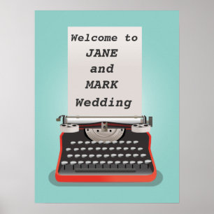 Wedding welcome sign with typewriter