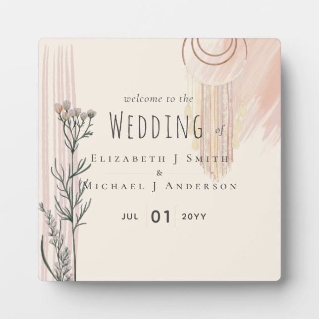 Wedding Welcome Signs - Dusty Blue Peach Plaque (Front)