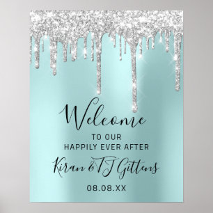 Wedding Welcome Silver Grey Drip Event Poster