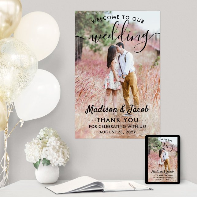 Wedding Welcome Simple Modern Black Script Photo Poster (Creator Uploaded)