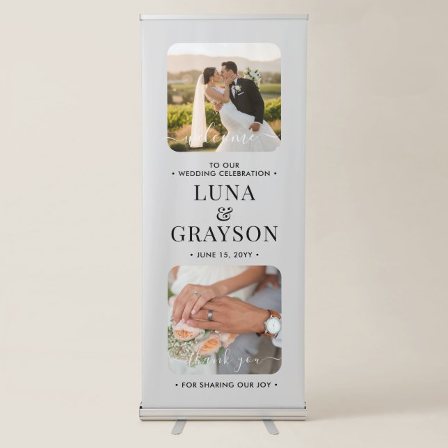 Wedding Welcome Simple Modern Calligraphy 2 Photo  Retractable Banner (Front)