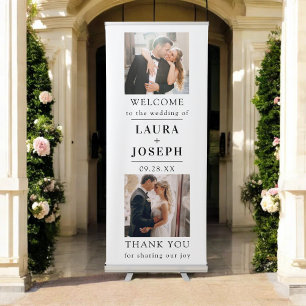 Wedding Welcome Simple Modern Calligraphy 2 Photo Retractable Banner