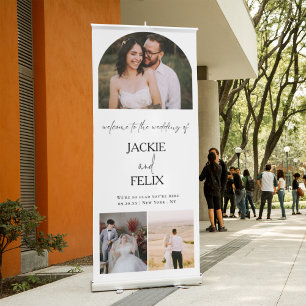 Wedding Welcome Simple Modern Calligraphy 3 Photo Retractable Banner