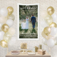 Wedding Welcome Simple White Script Vertical Photo