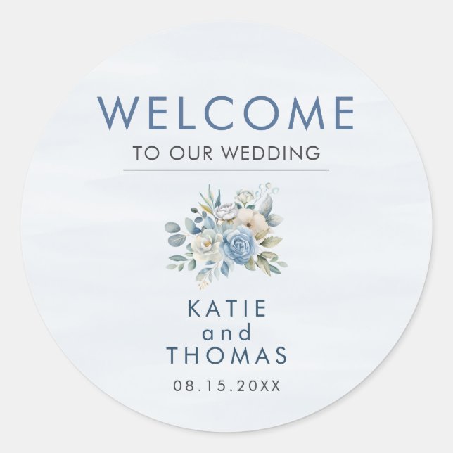 Wedding Welcome Stickers | Custom Round Floral (Front)