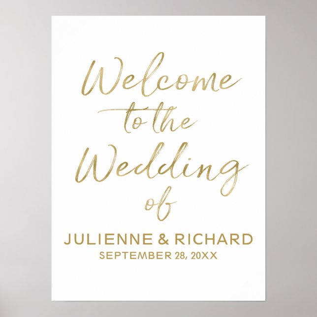 Wedding Welcome Stylish Golden Lettered Sign (Front)