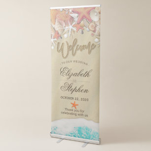 Wedding Welcome Summer Beach Starfish Sea shells Retractable Banner
