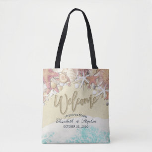Wedding Welcome Summer Beach Starfish Sea shells Tote Bag