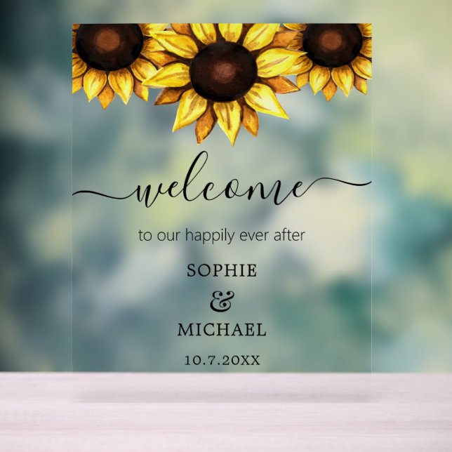 Wedding Welcome Sunflower Floral Acrylic Sign (Neutral)