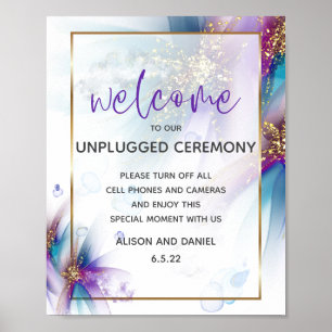 Wedding Welcome Teal Purple Abstract Flowers Poste Poster
