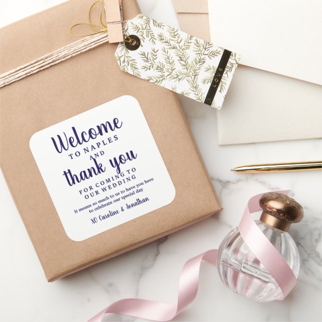 Wedding Welcome Thank You Hotel Custom Favour Bag Square Sticker (Gifting)