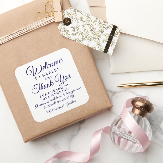 Wedding Welcome Thank You Hotel Custom Favour Bag Square Sticker (Gifting)