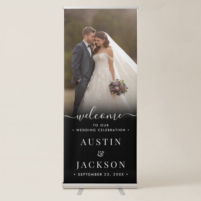 Wedding Welcome & Thank You Simple Script Photo  Retractable Banner (Front)