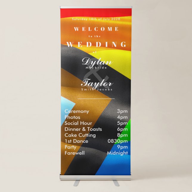 Wedding Welcome Timeline Pride Flag Typography  Retractable Banner (Front)