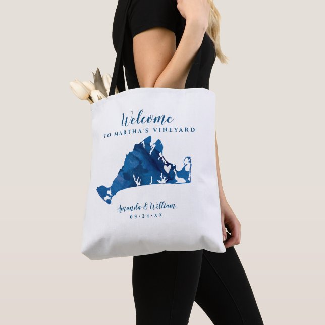 Wedding Welcome to Martha's Vineyard Moveable Hear Tote Bag (Close Up)