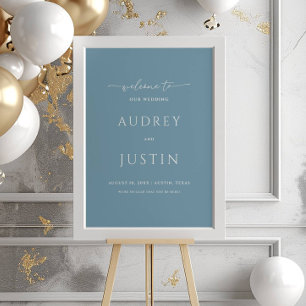Wedding Welcome Trendy Script Dusty Blue Poster