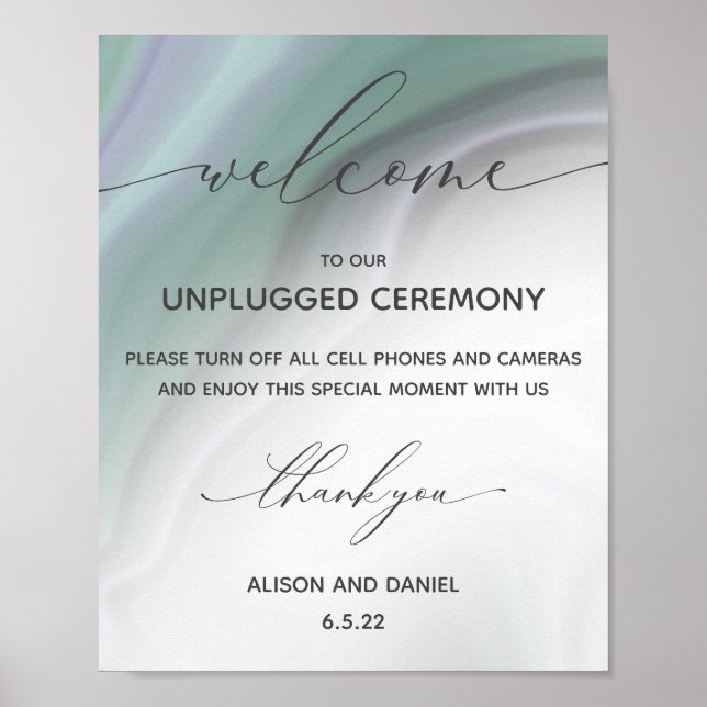Wedding Welcome Unplugged Dusty Jade Agate Poster (Front)
