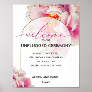 Wedding Welcome Unplugged Scarlet Peony Floral Poster