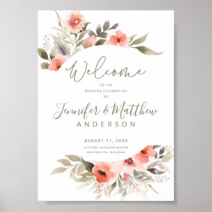 Wedding Welcome Watercolor Blush Rose Wreath Sign