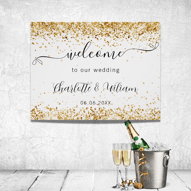 Wedding welcome white gold elegant script poster (Creator Uploaded)