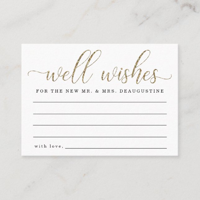 Wedding Well Wishes for the Mr & Mrs  Gold Glitter Calling Card (Front)