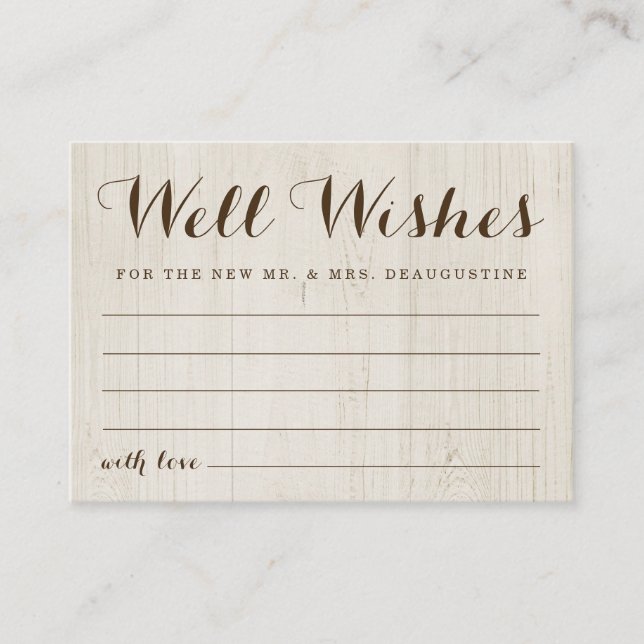 Wedding Well Wishes for the Mr & Mrs - Rustic Wood Calling Card (Front)