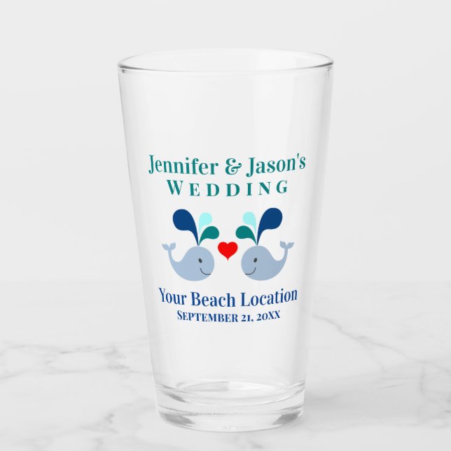 Wedding Whale Tropical Beach Destination Pint Glass (Front)