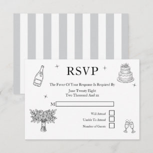 Wedding Whimsical Doodles Grey and White RSVP Card