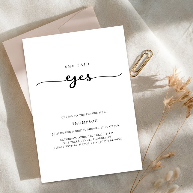 Wedding Whimsy Script She Said Yes Bridal Shower Invitation (Creator Uploaded)