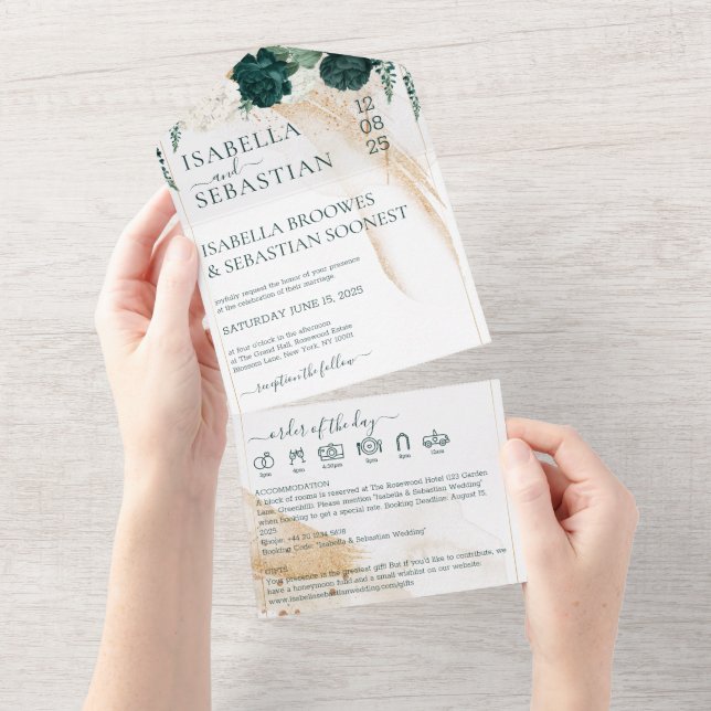 Wedding White All in save the date Emerald Green All In One Invitation (Tearaway)