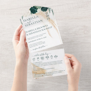 Wedding White All in save the date Emerald Green All In One Invitation