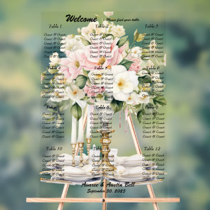 Wedding White and Pink Floral Seating Chart