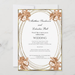 Wedding White Autumn Colours Flowers Gold Invitation