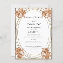 Wedding White Autumn Colours Flowers Gold Invitation