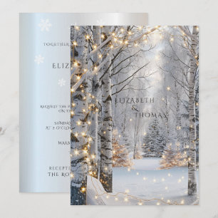 Wedding White Birch Trees Snow Pretty Lights  Invitation