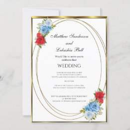Wedding White Blue Red Flowers gold Elegant Invitation