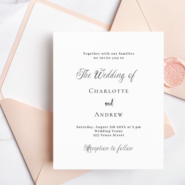 Wedding white classic formal budget invitation (Creator Uploaded)